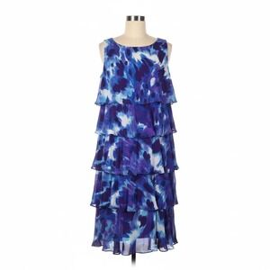 Dressbarn Dress‎ 14 Blue Purple Watercolor Tiered Ruffle Midi Flowy Vacation